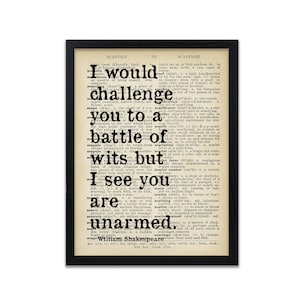 Shakespeare Quote Print Battle of Wits Quotes William Shakespeare Prints Frame Not Included image 3