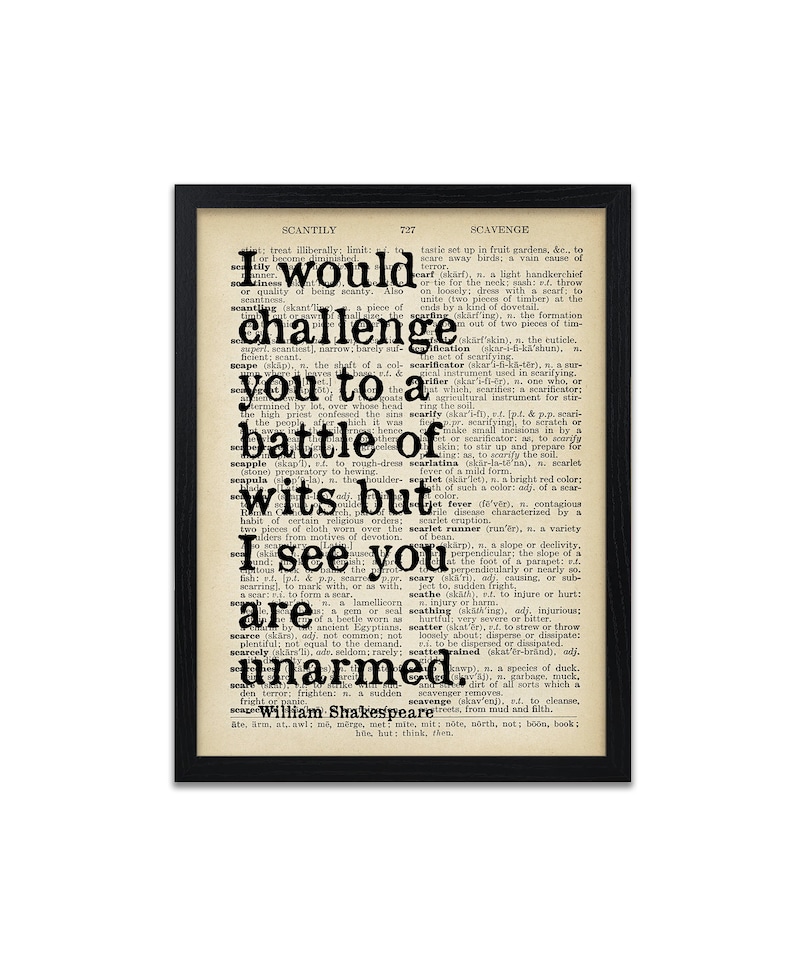 Shakespeare Quote Print Battle of Wits Quotes William Shakespeare Prints Frame Not Included image 3