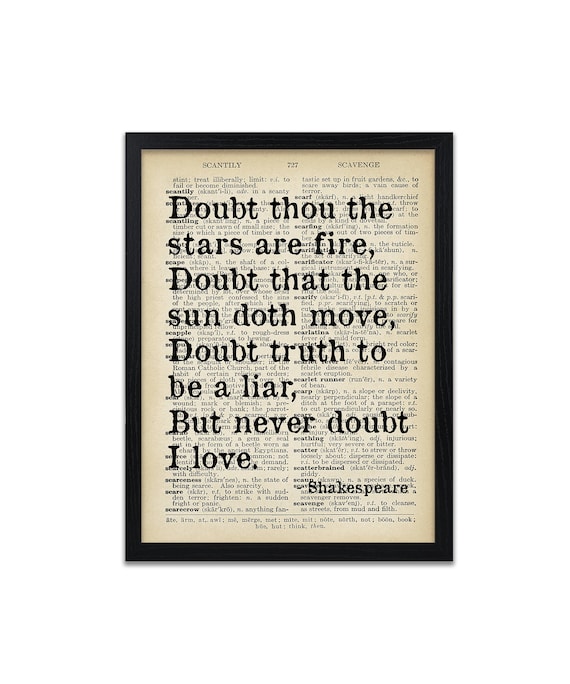 Shakespeare Zitat Drucke Nie Zweifel Ich Liebe Worterbuch Etsy