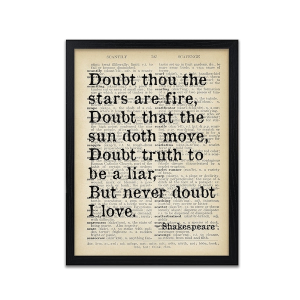 Shakespeare Quote Prints - Never Doubt I Love - Dictionary Quote Print