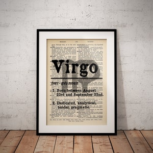 Virgo Definition Prints - Horoscope Definition Print - Zodiac Dictionary Definitions - Unframed