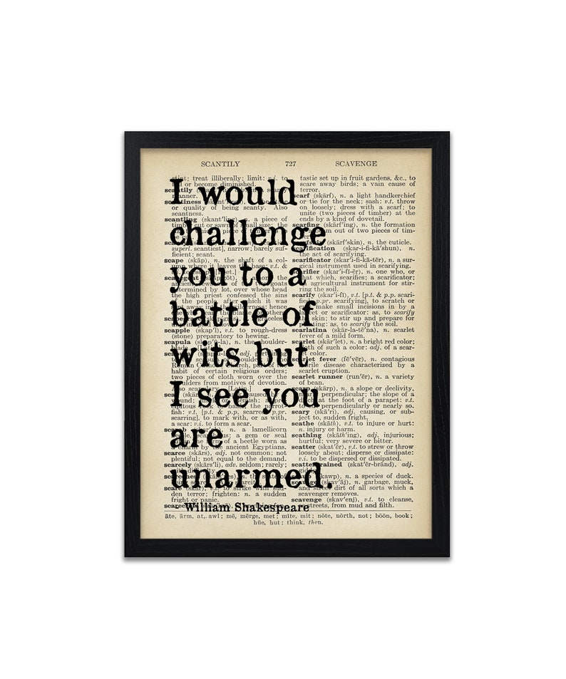 Shakespeare Quote Print Battle of Wits Quotes William Shakespeare Prints Frame Not Included image 2