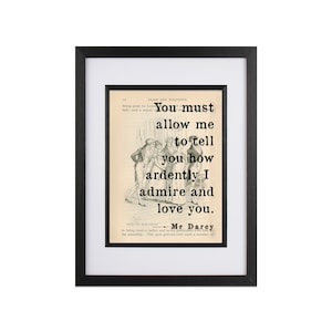 Pride and Prejudice Mr Darcy Book Page Quote Literary Print - Unframed - Custom Option Available
