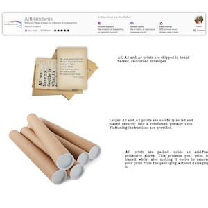May include: A close-up of a stack of brown cardboard tubes with white caps. The tubes are used for shipping rolled prints. The text "All we have to decide is what to do" is visible on a vintage-style print.