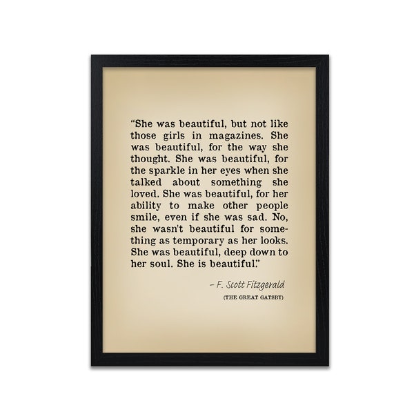 F Scott Fitzgerald She Was Beautiful Quote Inspirational Print Gift - Typography Prints