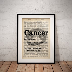Cancer Definition Prints - Horoscope Definition Print - Dictionary Definitions - Unframed