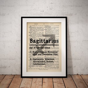 Sagittarius Definition Prints - Horoscope Definition Print - Zodiac Dictionary Definitions - Unframed