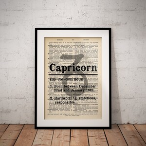Capricorn Definition Prints - Horoscope Definition Print - Zodiac Dictionary Definitions - Unframed