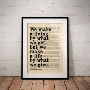 We Make A Life By What We Give Quote Print - Winston Churchill Quotes - Prime Minister Speech - Unframed