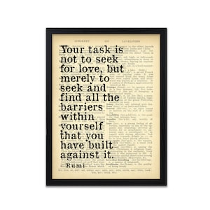 Rumi Poem Print – Love Quote on Dictionary Page