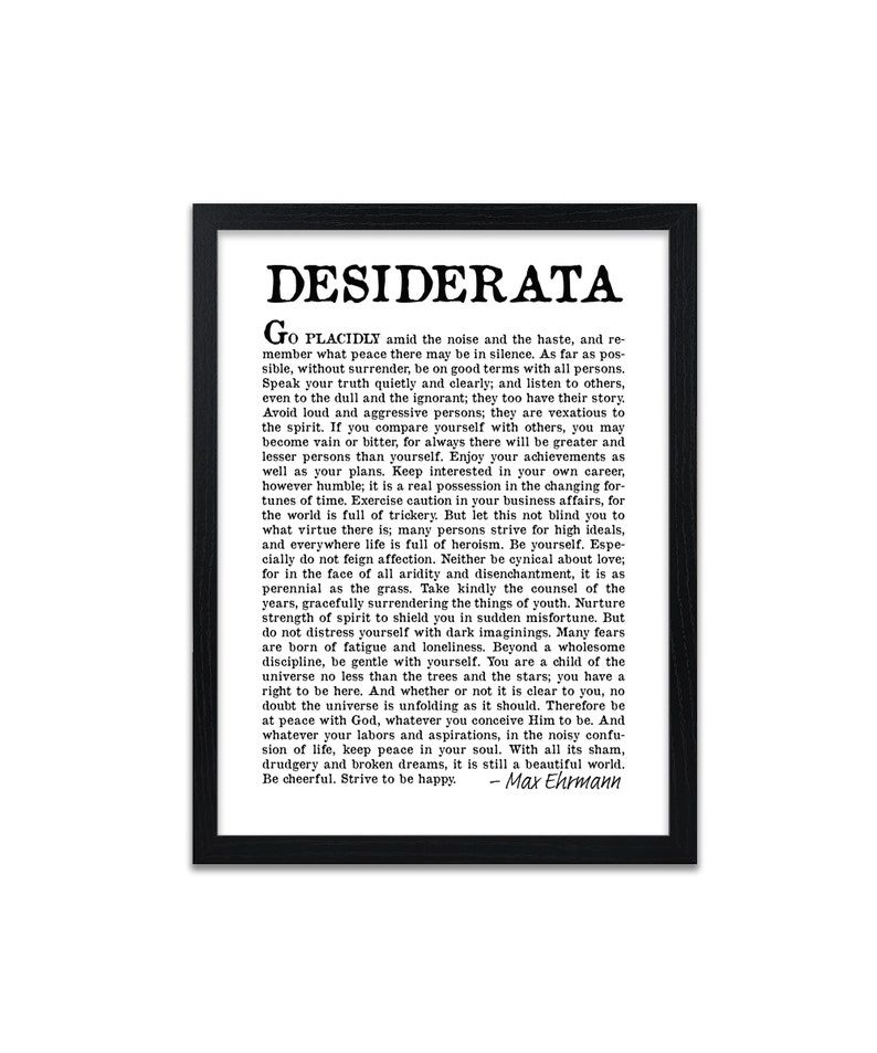 Desiderata Poem Print Desiderata Poster Max Erhmann 1927 White