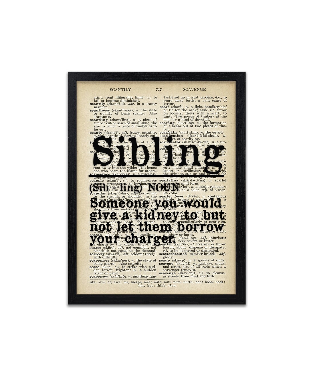 Personalisable Sibling Dictionary Page Definition Print - Unframed ...