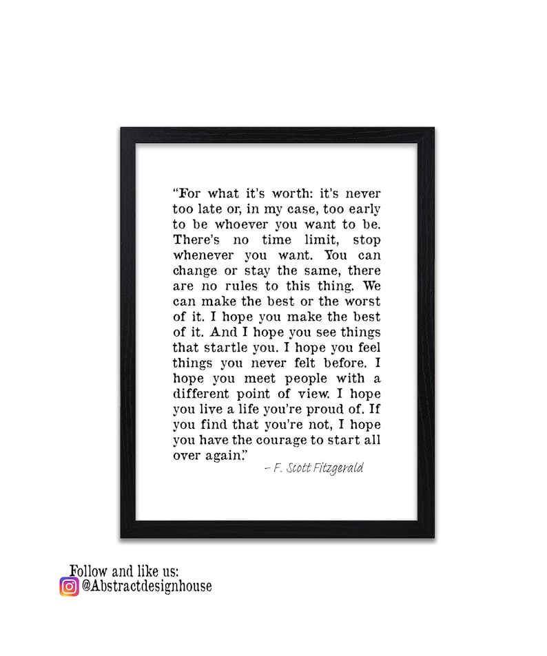 F Scott Fitzgerald for What It's Worth Quote Inspirational Etsy
