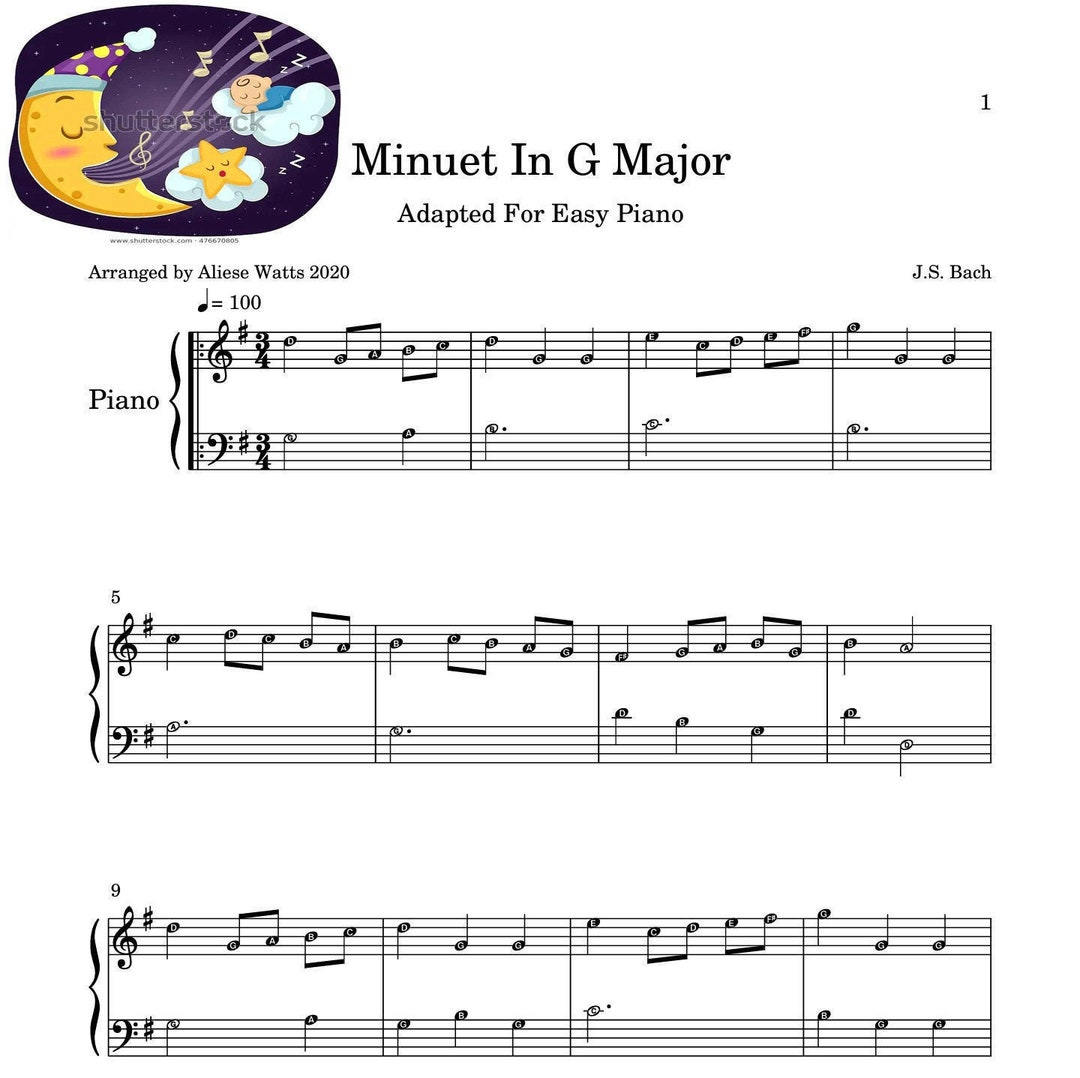 MINUET IN G MAJOR Easy Piano, Named Notes, Beginner Piano, Music