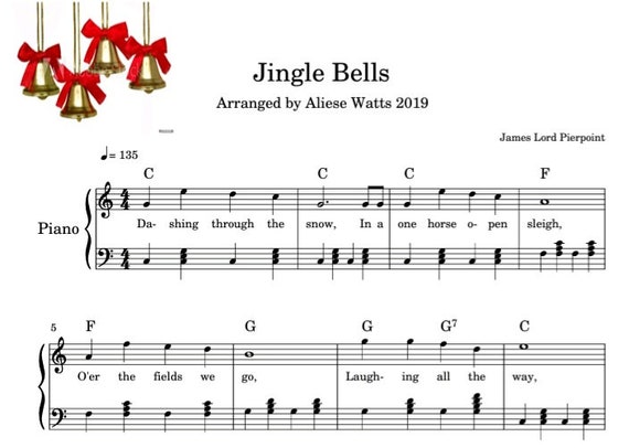 Jingle Bells - Free Easy Christmas Piano Music  Christmas piano music,  Beginner piano music, Piano music with letters