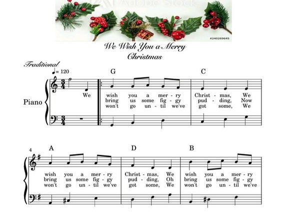 Weihnachtslied Wish I Was At Home For Christmas We Wish You A Merry Christmas Piano Sheet Music Christmas | Etsy