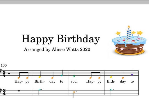 Happy Birthday Sheet Music For Easy Piano Free Colour Piano Etsy
