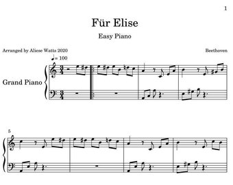 Für Elise Sheet Music for Easy Piano. Beethoven