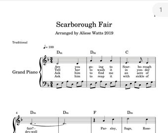 Scarborough Fair Piano Sheet Music Music Notation Traditional Music Teaching Resource