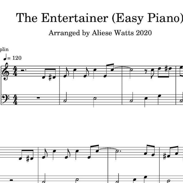 The Entertainer Sheet Music.  Easy Piano. Scott Joplin. Piano Music. Main theme only READ DESCRIPTION