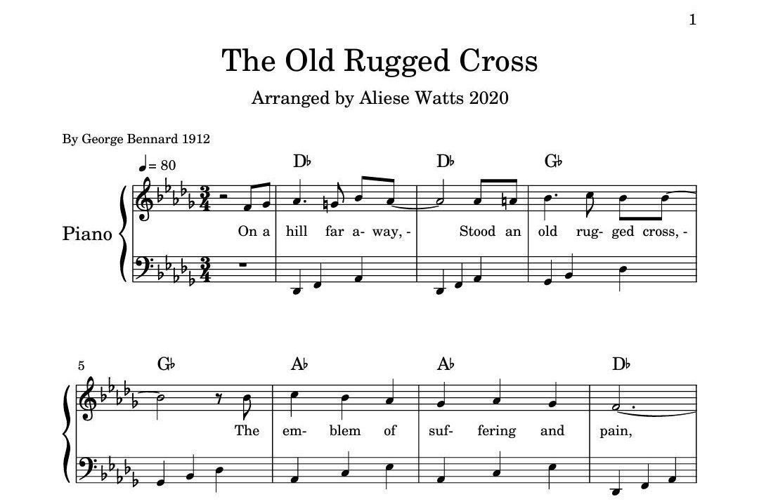 The Old Rugged Cross. Sheet Music. Piano Music. Lyrics Etsy.de