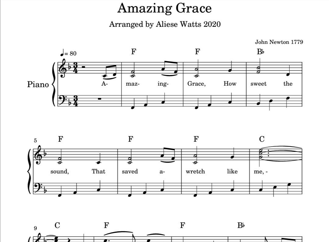 Simple Gifts, free easy hymn sheet music for piano with lyrics