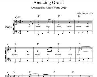 Sheet Music. Amazing Grace Easy Piano Arrangement. Music Teacher. Music Student. Music Score. Popular Hymn.