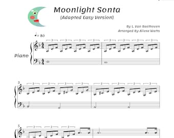 Moonlight Sonata Sheet Music Easy Piano Beethoven Music Teaching Resource Beginner Piano