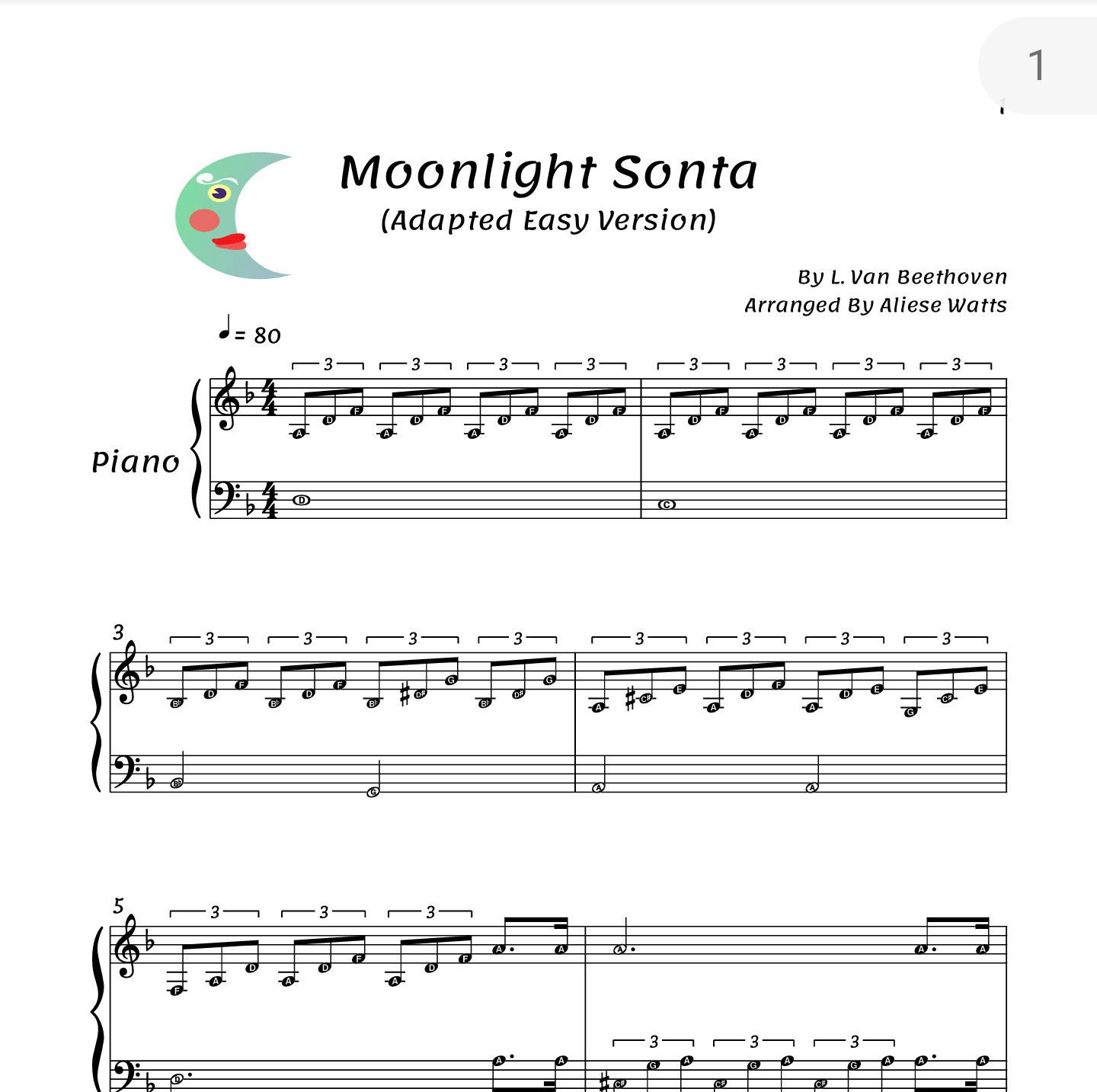 Moonlight Sonata Sheet Music Easy Piano Beethoven Music Etsy Canada