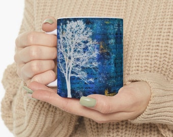 Tree Mug, Tree lovers cup, Blue and White Mug Ceramic Mug 11oz