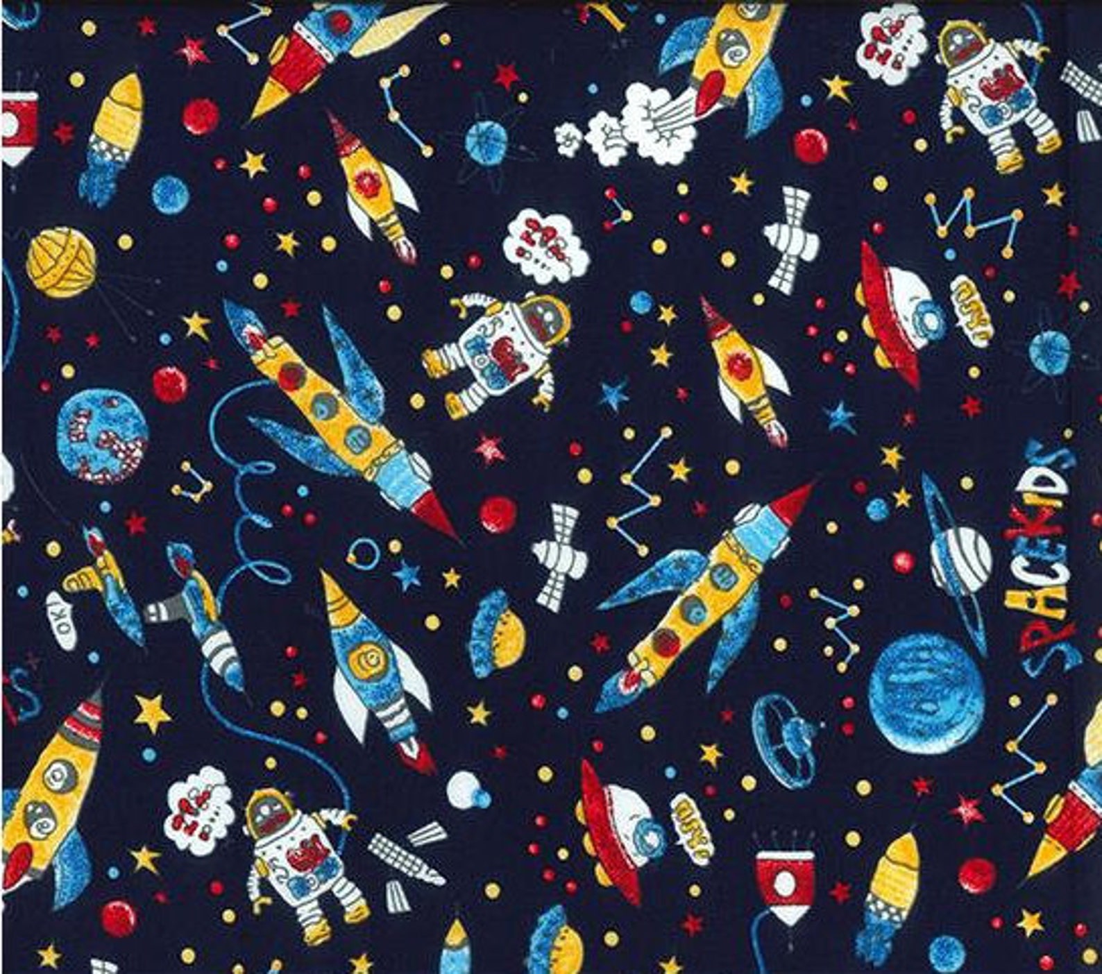 Rocket Space Spaceman Cotton Fabric Boys Fabric 100% Cotton | Etsy