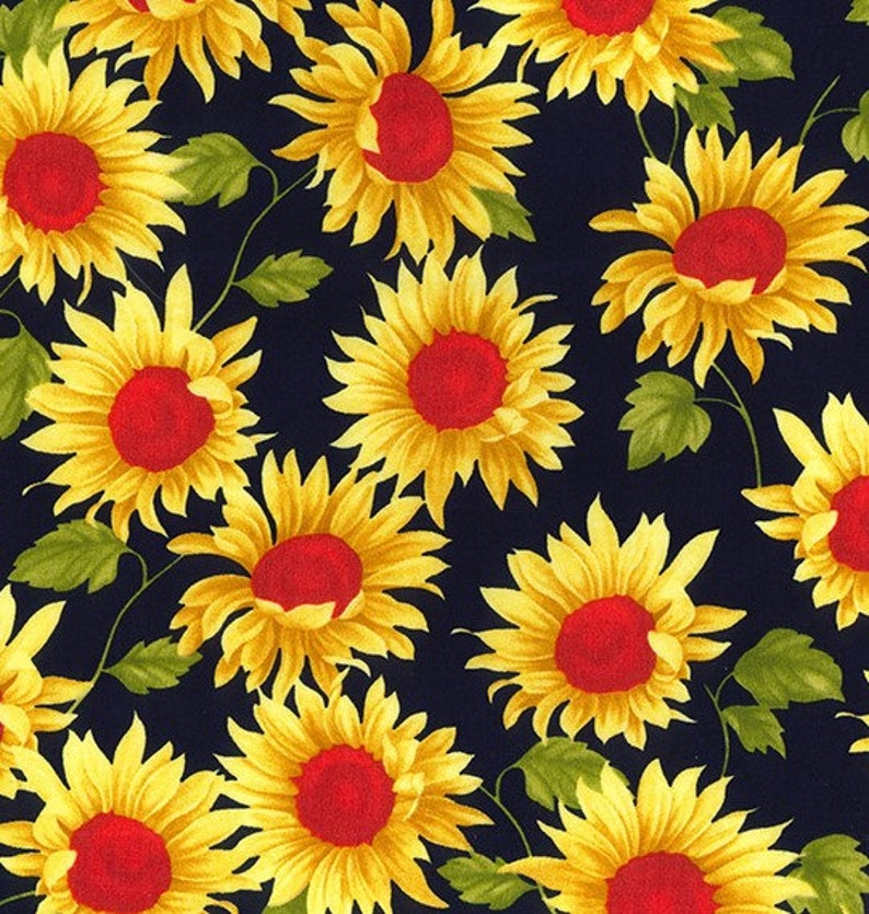 Sunflower Floral Cotton Fabric 100 Cotton Poplin Fabric Etsy UK