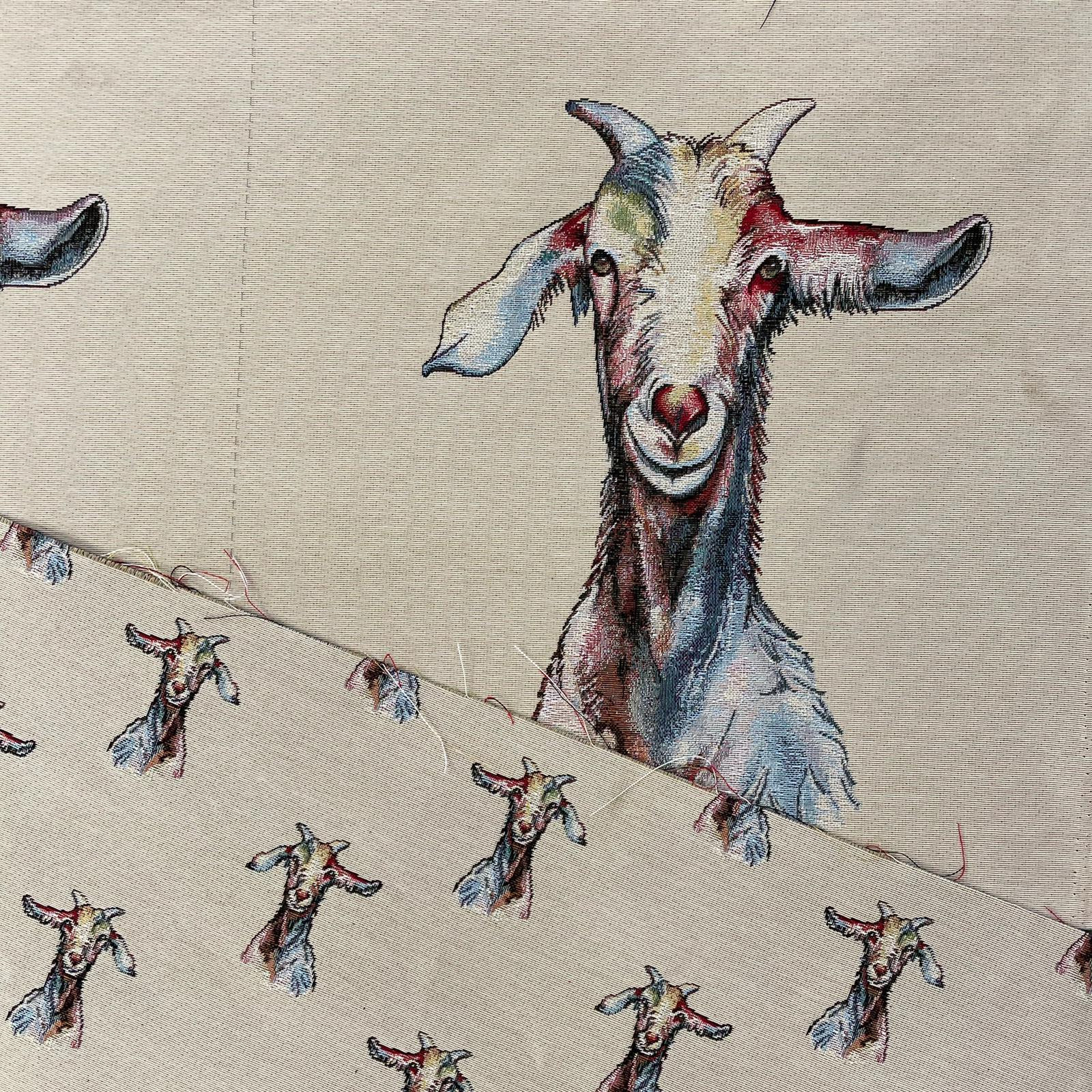 Goat Fabric Panel / Colourful Cottonrich Natural Linen Look Etsy Ireland