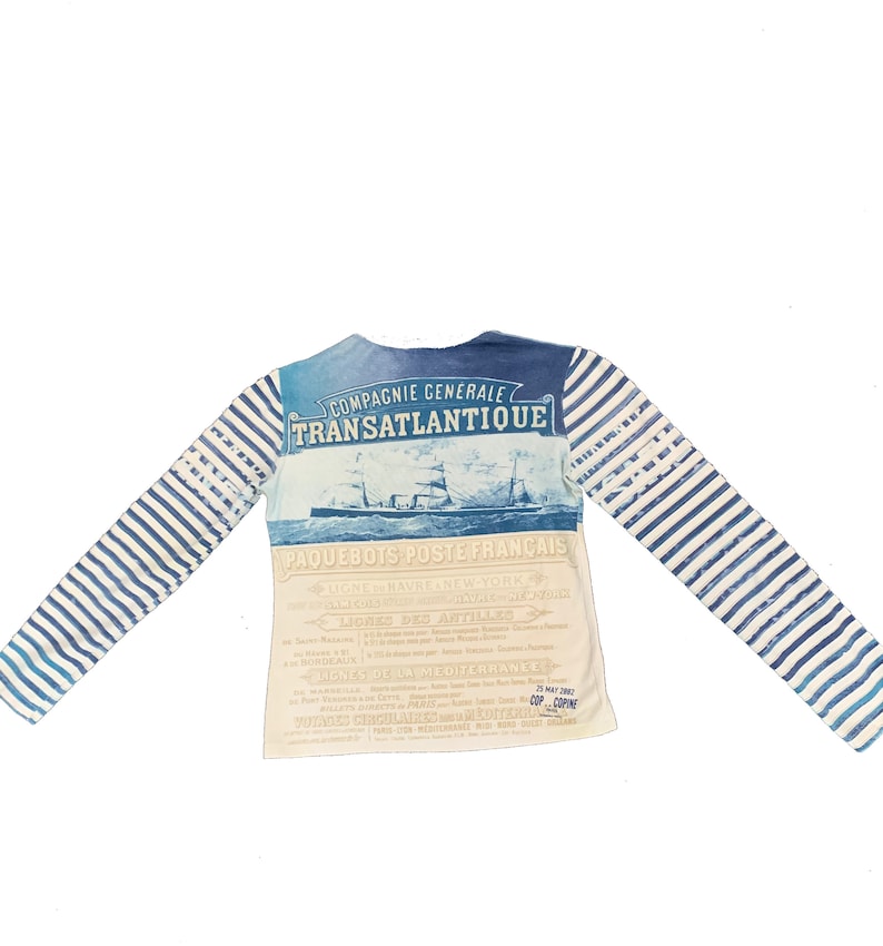 very rare old French marine prints Cop copine long sleeved mesh cotton top vintage Y2k JPGaultier style
