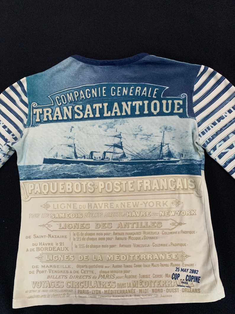 very rare old French marine prints Cop copine long sleeved mesh cotton top vintage Y2k JPGaultier style