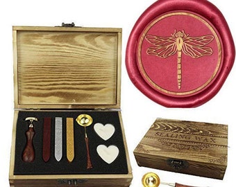 Wax Stamp Sealing Kit Melt Handle 2 wax sticks 146 Dragonfly Insect wax seal 
