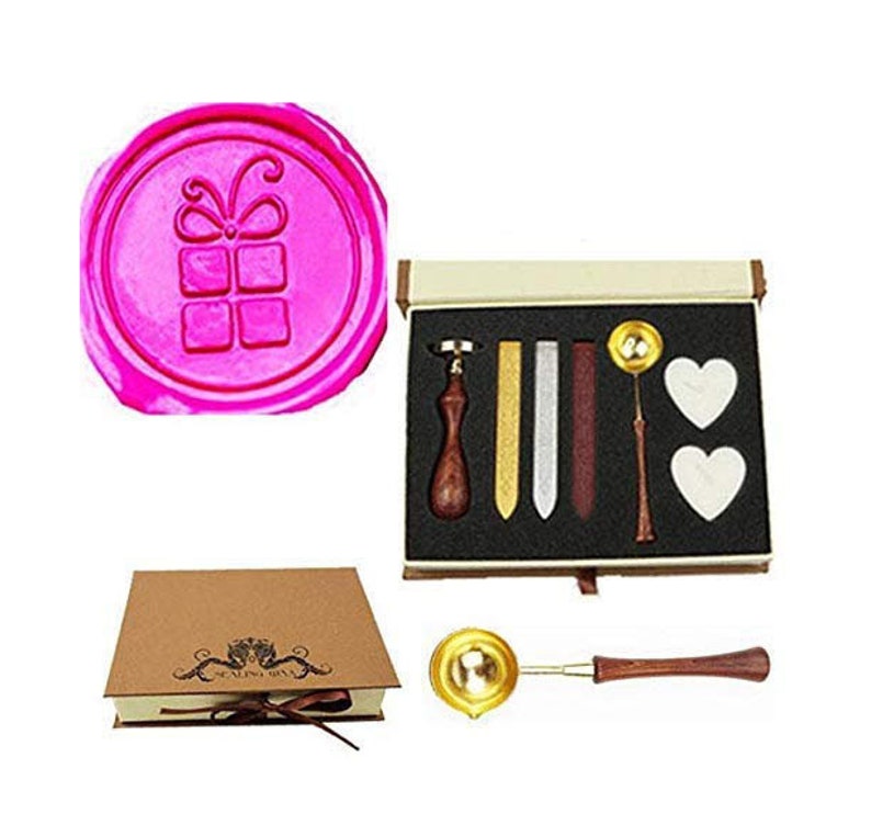 Gift Box Shape Bowtie Wax Seal Stamp Kit Christmas Card Gift Wrap Package Melting Spoon Sealing Wax Stick Box Christmas Wax Seal Stamp Set