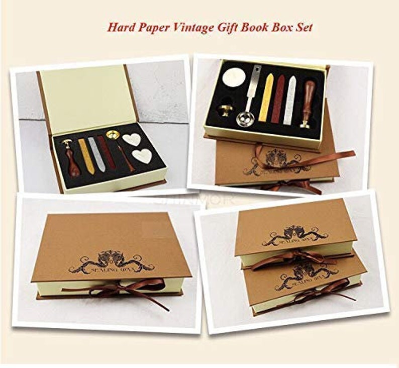 Gift Box Shape Bowtie Wax Seal Stamp Kit Christmas Card Gift Wrap Package Melting Spoon Sealing Wax Stick Box Christmas Wax Seal Stamp Set