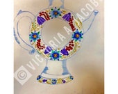 INSTANT DOWNLOAD Antique Russian Samovar Watercolor Gorodet Painting Print Digital Download Wall Decor