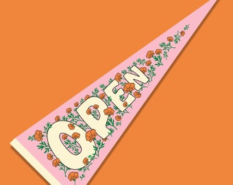 OPEN Silkscreened Felt Pennant