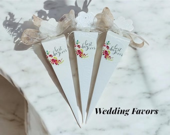 Wedding Favor Cones: Biodegradable Confetti Toss with Tulle Bow