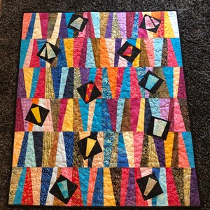 Bright Batik Tipsy Trees Wall Hanging or Lap Quilt