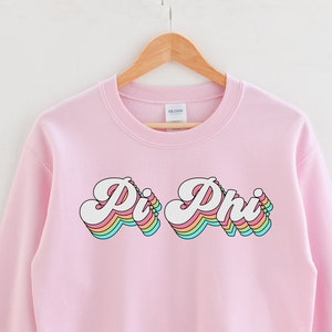 Pi Beta Phi Sorority Groovy Rainbow | Gildan 18000 Unisex Heavy Blend Crewneck Sweatshirt w/ Fleece Inside, big little, bid day basket, gift