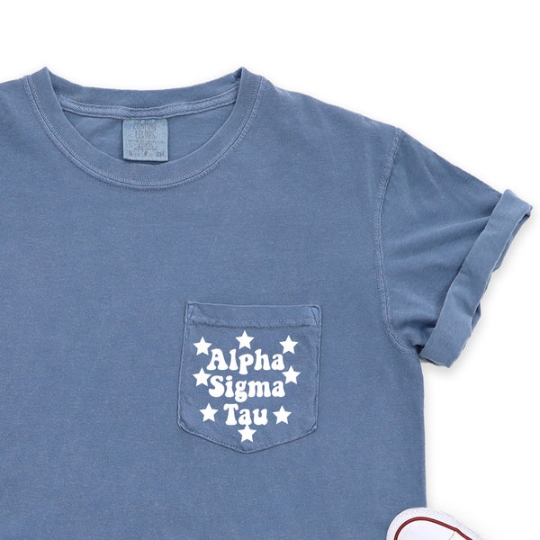 Alpha Sigma Tau Sorority Stars | Comfort Colors Short Sleeve Pocket T-shirt