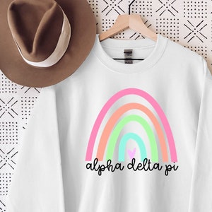 Alpha Delta Pi Sorority Pastel Rainbow Gildan Unisex Sweatshirt w/ Fleece Inside