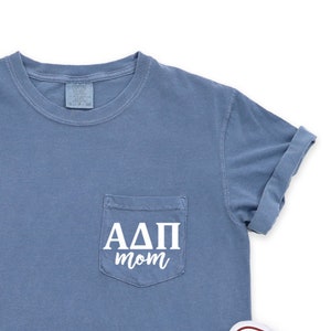 Alpha Delta Pi | Comfort Colors Short Sleeve Pocket Tee | Sorority Mom, House Mom, Mother's Day Gift, parents weekend, greek life, stepmom