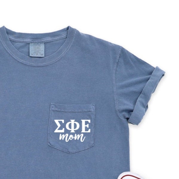 Sigma Phi Epsilon Fraternity | Comfort Colors Short Sleeve Pocket Tee | Sorority Mom, House Mom, Mother's Day Gift, greek letters, frat mom