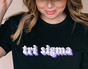 Sigma Sigma Sigma Tri Sigma Sorority Groovy Ombre Purple | Bella + Canvas Unisex Jersey Short Sleeve Tee big little, bid day, alumnae, alum