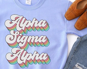 Alpha Sigma Alpha Sweatshirt | ASA Sorority Rainbow Shirt | Gildan Unisex Crewneck Sweatshirt w/ Fleece Inside