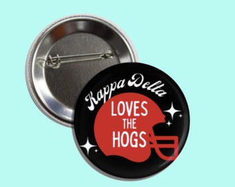 Kappa delta loves the hogs | sorority gameday buttons | football buttons | sorority buttons | gameday pins | custom buttons | arkansas